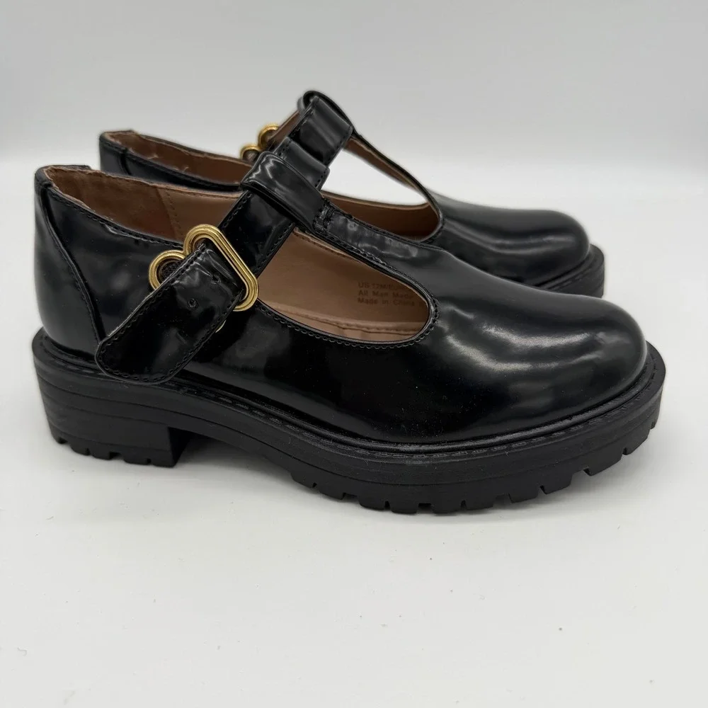 Sam Edelman Kids Black Patent T-Strap Mary Jane Lug Sole Shoes US 12M